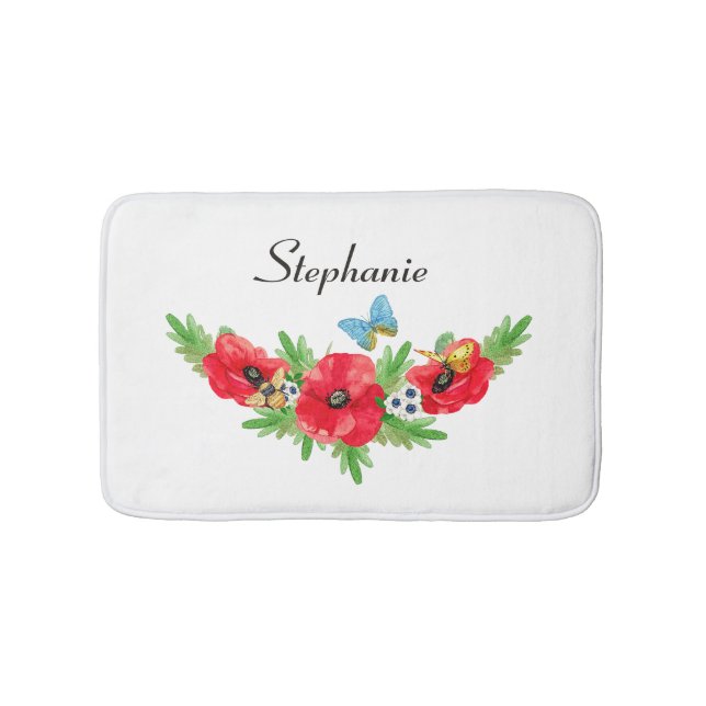 Tapete De Banheiro Whimsage Red Poppy Watercolor Com Nome (frente)