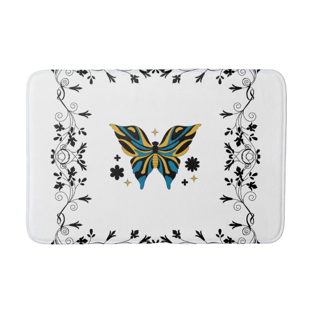 Tapete De Banheiro Whimsical Fluttering Black and White Butterfly (Frente)