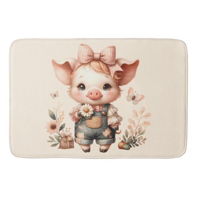 Tapete De Banheiro Whimsical Piglet in Pastel Overalls Peach (Frente)