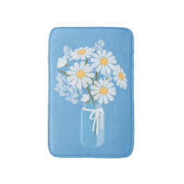 Tapete De Banheiro White Daisies Mason Jar em Azul