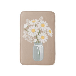 Tapete De Banheiro White Daisies Mason Jar em Beige