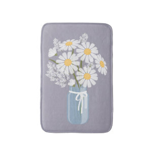 Tapete De Banheiro White Daisies Mason Jar na Lavanda