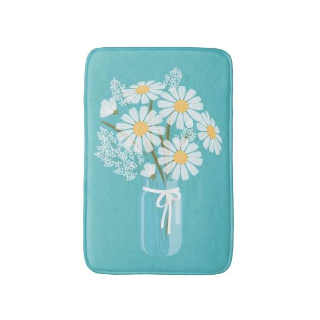 Tapete De Banheiro White Daisies Mason Jar no Teal (Frente Vertical)