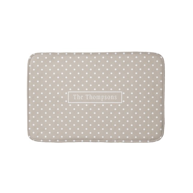 Tapete De Banheiro White On Beige Polka Dots Pattern With Custom Name (frente)