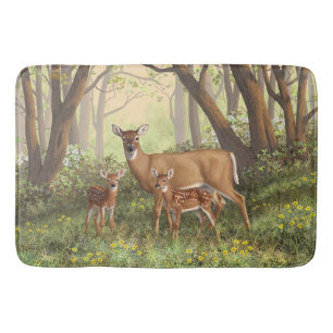 Tapete De Banheiro Whitetail Deer e Cute Twin Fawns em Primavera