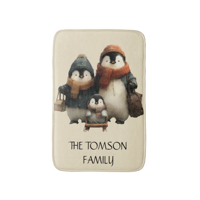 Tapete De Banheiro Winter Penguin Family Personalized Design (Frente Vertical)