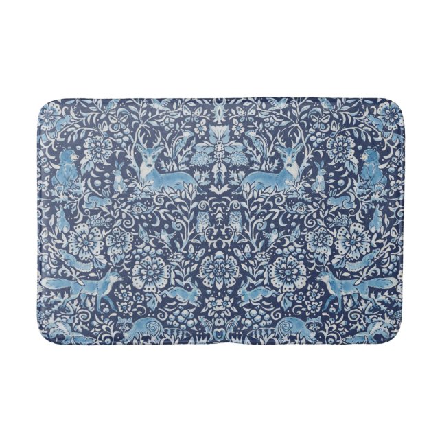 Tapete De Banheiro Woodland Blue Fox Owl Rabbit William Morris (Frente)