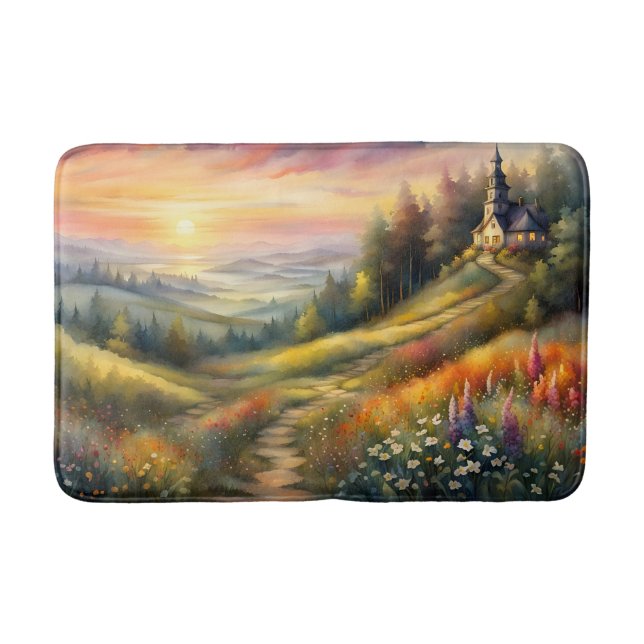 Tapete De Banheiro Woodland Watercolor Pine Trees Bath Mat (Frente)