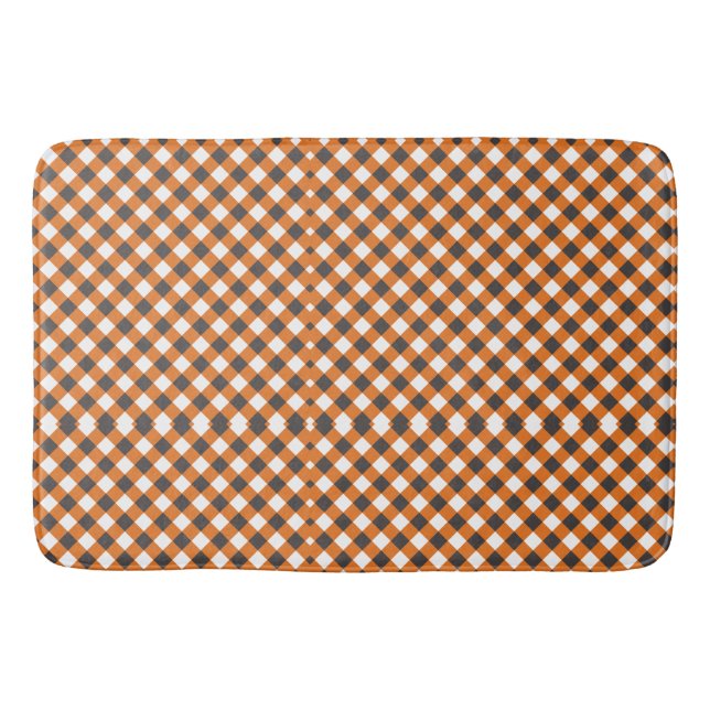 Tapete De Banheiro Xadrez branca laranja Gingham (Frente)