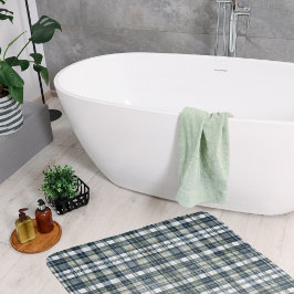 Tapete De Banheiro Xadrez branca verde Denim Blue Sage