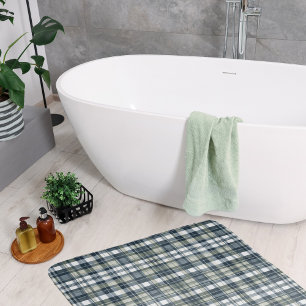 Tapete De Banheiro Xadrez branca verde Denim Blue Sage