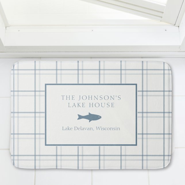 Tapete De Banheiro Xadrez Clássica Personalizável Lago Casa Azul (Criador carregado)