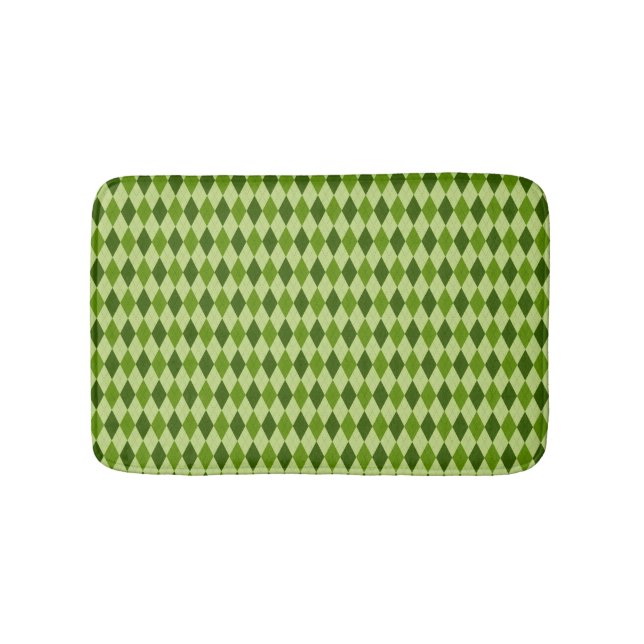 Tapete De Banheiro Xadrez de Argyle Diamond em tons de verde-claro (frente)