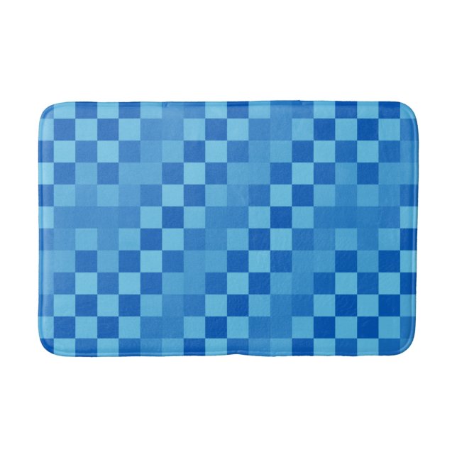 Tapete De Banheiro Xadrez de Tons de Azul (Frente)