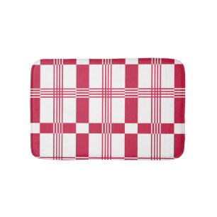 Tapete De Banheiro Xadrez de Verificação de Tartan Branco Vermelho