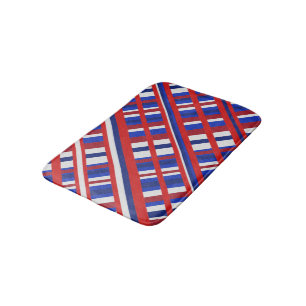 Tapete De Banheiro Xadrez em vermelho, branco e azul Diagonal