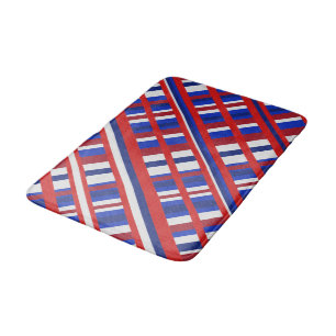 Tapete De Banheiro Xadrez em vermelho, branco e azul Diagonal