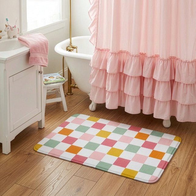 Tapete De Banheiro Xadrez Multicolorido Boho (Criador carregado)