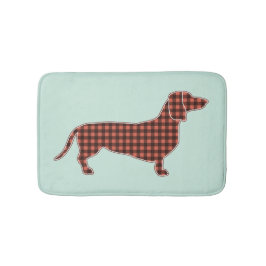 Tapete De Banheiro Xadrez Preto e Bege Dachshund Verde Hortelã