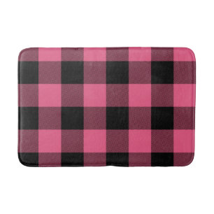 Tapete De Banheiro Xadrez Rosa e Preto Plaid de Búfalo