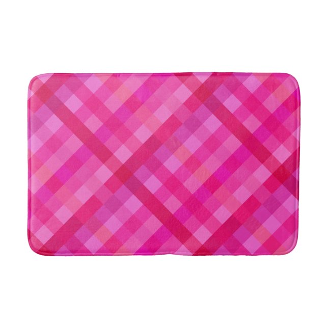 Tapete De Banheiro Xadrez rosa quente e lavanda (Frente)