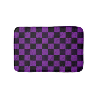 Tapete De Banheiro Xadrez Rústico, Roxo e Preto