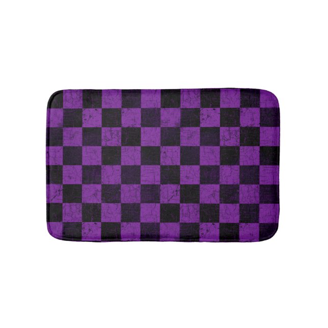 Tapete De Banheiro Xadrez Rústico, Roxo e Preto (frente)