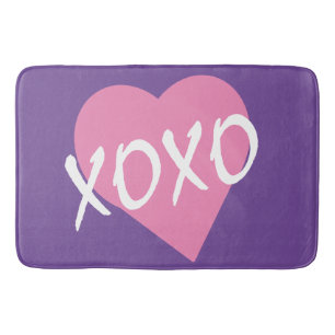 Tapete De Banheiro XOXO Coração Cor-de-Rosa Abraça Beijos Roxo