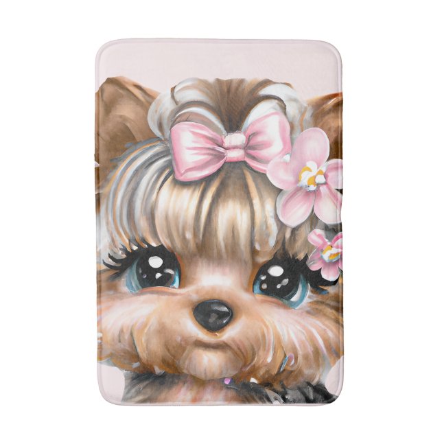 Tapete De Banheiro Yorkie bonito com um Arco rosa (Frente Vertical)