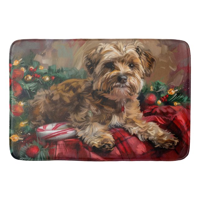 Tapete De Banheiro Yorkipoo Cão Natal Festivo (Frente)