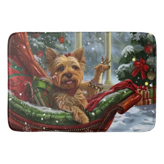 Tapete De Banheiro Yorkshire Terrier Dog Natal Festivo (Frente)