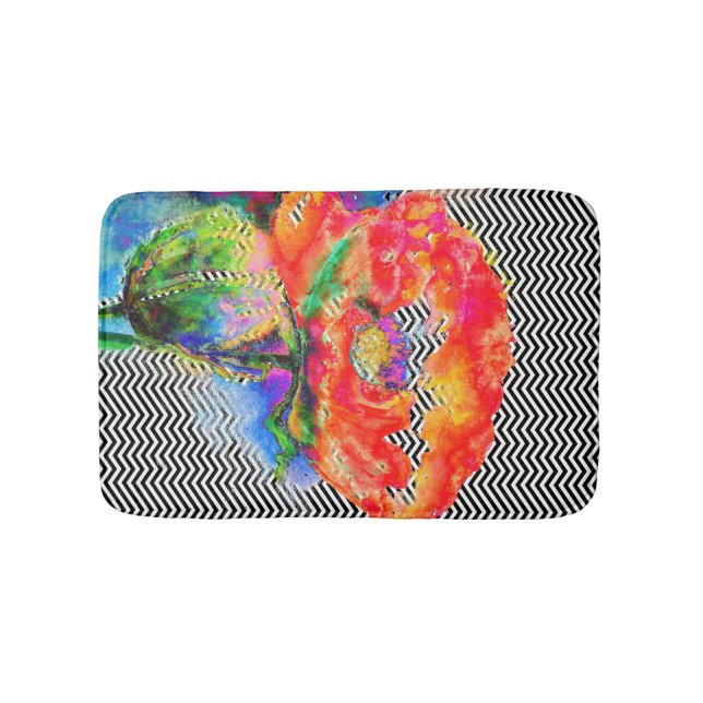 Tapete De Banheiro zague branco branco branco negro floral vermelho-a (frente)