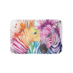 Tapete De Banheiro zebra arco-íris, ilustração selvagem com cor d'águ