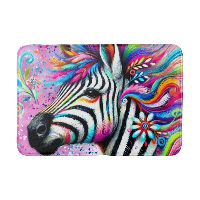 Tapete De Banheiro Zebra Floral Rosa-Rosa-Rosa-Rosa-Cinzenta Verde-Ma (Frente)