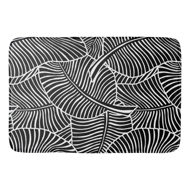 Tapete De Banheiro Zebra Palm Havaiano — Preto Tropical e Branco (Frente)