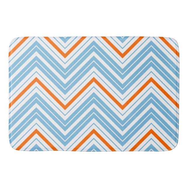 Tapete De Banheiro Zigzag Padrão Laranja Branco e Azul (Frente)