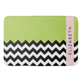Tapete De Banheiro Zigzag preto-e-branco, Chevron, verde, seu nome