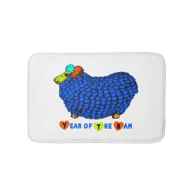 Tapete De Banheiro Zodiodato Bath Mat, Ano Zodioso, Azul Funny Ram Ch (frente)