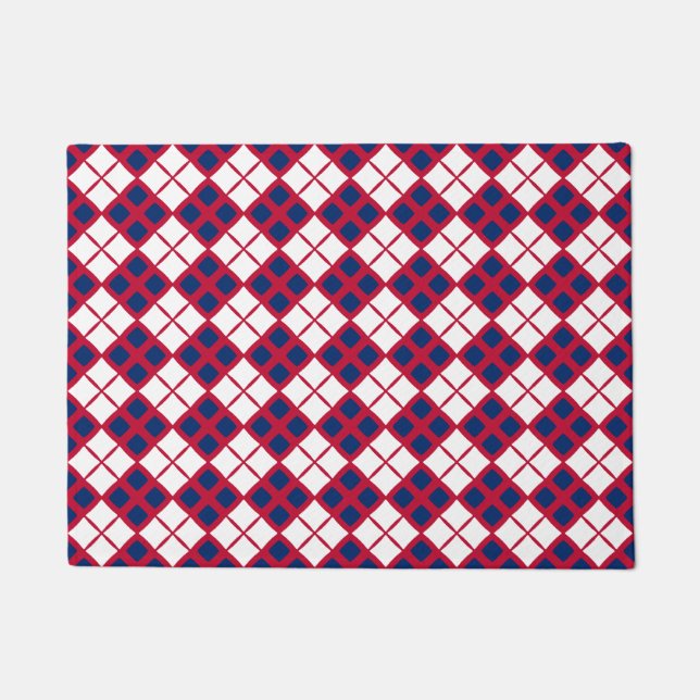 Tapete de Boas-Vindas Argyle Vermelho, Branco e Az (Frente)