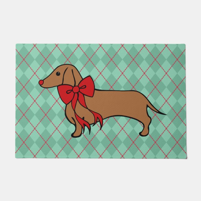 Tapete de Boas-Vindas de Natal do Dachshund (Frente)