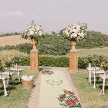 Tapete de corredor de casamento com monograma flor