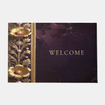 Tapete de Entrada Adorno Floral Dourado