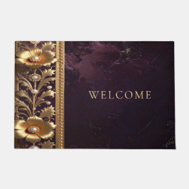 Tapete de Entrada Adorno Floral Dourado