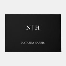 Tapete de entrada com logotipo de marca preta para