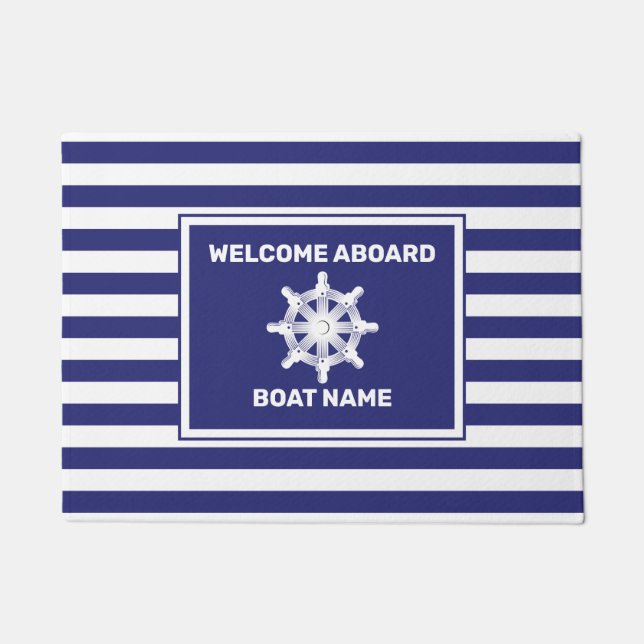 Tapete De Entrada Com Nome De Barco Náutico Azul M (Frente)