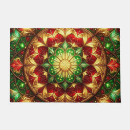 Tapete de Entrada Decorativo Verde Vermelho para F