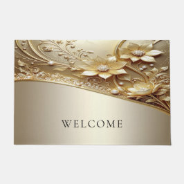 Tapete de Entrada Floral Dourado Ornamental Modern