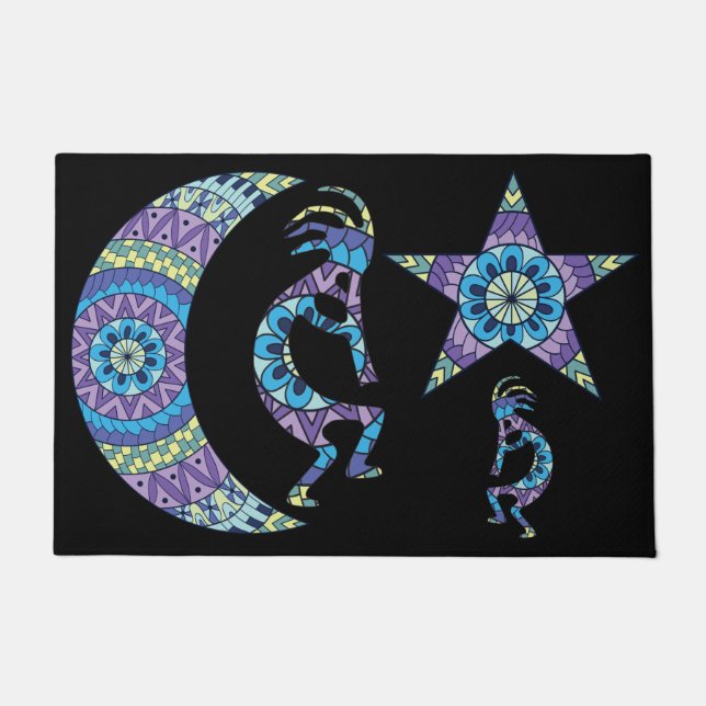 Tapete de Kokopelli da Lua Estrela Mandala (Frente)