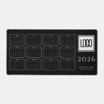 Tapete de Mesa de Calendário Preto 2026 com Logoti