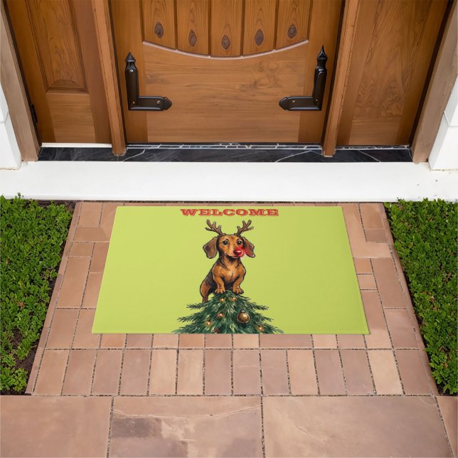 Tapete de Natal Dachshund para a porta (Ar livre)